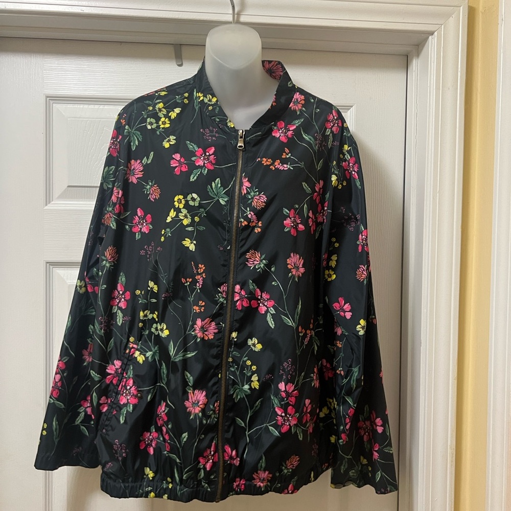Signature Black Bomber Jacket with Floral Accents